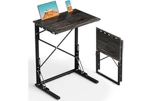 Evermagin 21''Wx28''H Folding TV Tray for Eating, Small Foldable C-Shaped Tray Table with Tablet and Phone Slots, Slide Under Couch Side Table for Recliner, Living Room, Bedroom, Deep Grey