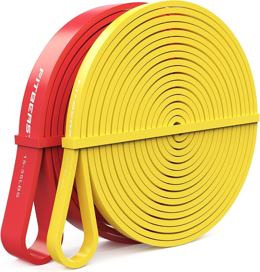 FitBeast Pull Up Bands Set 2 Levels Yellow Red 5-15 & 15-35 LBS