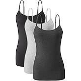 Knuffnee Womens Cotton Camisole with Shelf Bra Spaghetti Strap Tank Tops Adjustable Undershirt 3 Pack