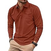 Herberton Mens Polo Shirt Cotton Collared Long Sleeve with Pocket Classic Solid Color Button Shirts (S-XXL)
