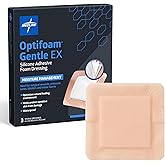 Medline Optifoam Gentle EX Silicone Adhesive Foam Dressing, 4” x 4” Dressing with 2.5” x 2.5", Protects Sensitive Skin, Waterproof, Covers and Protects Wounds, Pack of 3