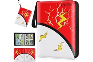 Hyywxcy Card Binder, 4 Pocket 440 Cards Trading Card Album Holder with 55 Removable Sleeves Display Storage Carrying Case Compatible with Pokemon Cards Football TCG Game Sports Cards (4 Pockets), Red