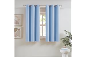 DUALIFE Cerulean Blackout Curtains 38 x 54 Inch Length 2 Panels Energy Efficient Room Darkening Bedroom Curtains Thermal Insulated Grommet Top Light Sky Blue