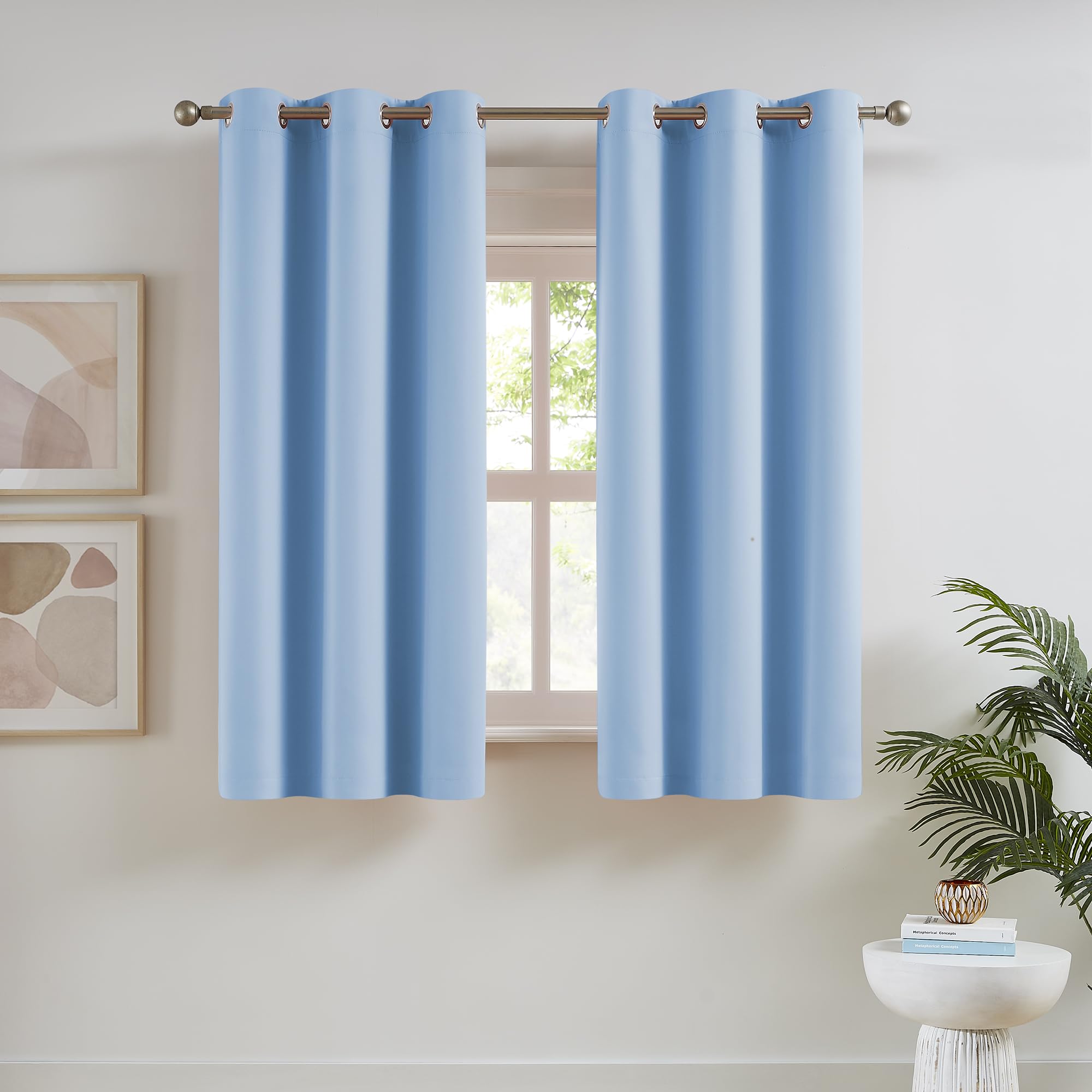 Photo 1 of DUALIFE Cerulean Blue Blackout Curtains Light Blue- Baby Blue Room Darkening Curtains 38 x 45 Inch Length 2 Panels Sets Bedroom Curtains for Nursery Grommet Top