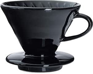 Kajava Mama Pour Over Coffee Dripper - Ceramic Slow Brewing Accessories for Home, Cafe, Restaurants - Easy Manual Brew Maker Gift - Strong Flavor Brewer - V02 Paper Cone Filters - Black, 2 Cup