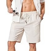 COOFANDY Men's Linen Shorts 9" Casual Summer Beach Shorts Elastic Waist Drawstring Vacation Short with Pockets
