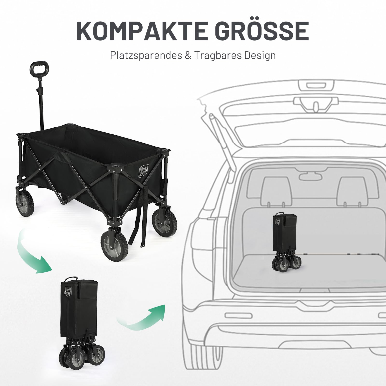 TIMBER RIDGE XXL Bollerwagen Faltbar Transportwagen mit Seitentasche Getränkehalter verstellbarem Griff, Gartenwagen für Alle Gelände, Draussen Camping Einkaufen 6