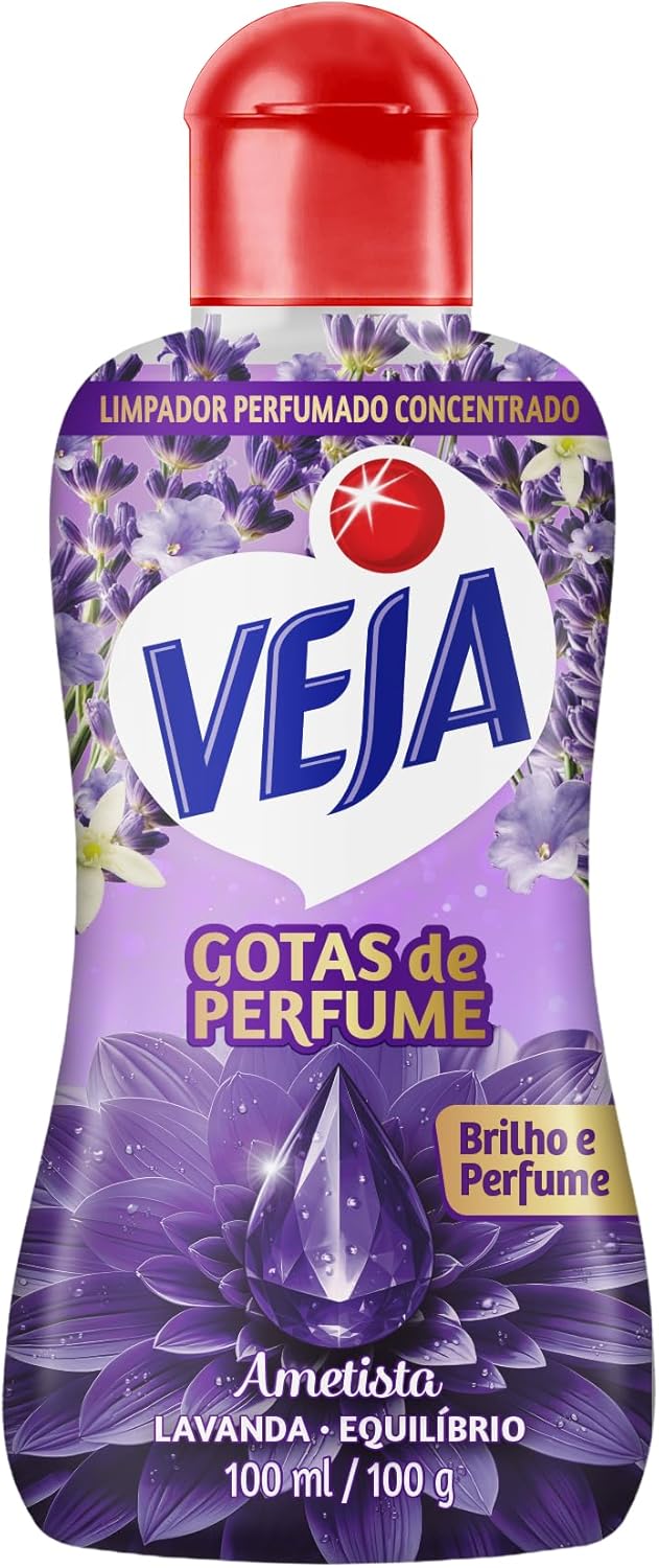 Veja Gotas de Perfume Ametista Lavanda Limpador Perfumado Concentrado 100 ml