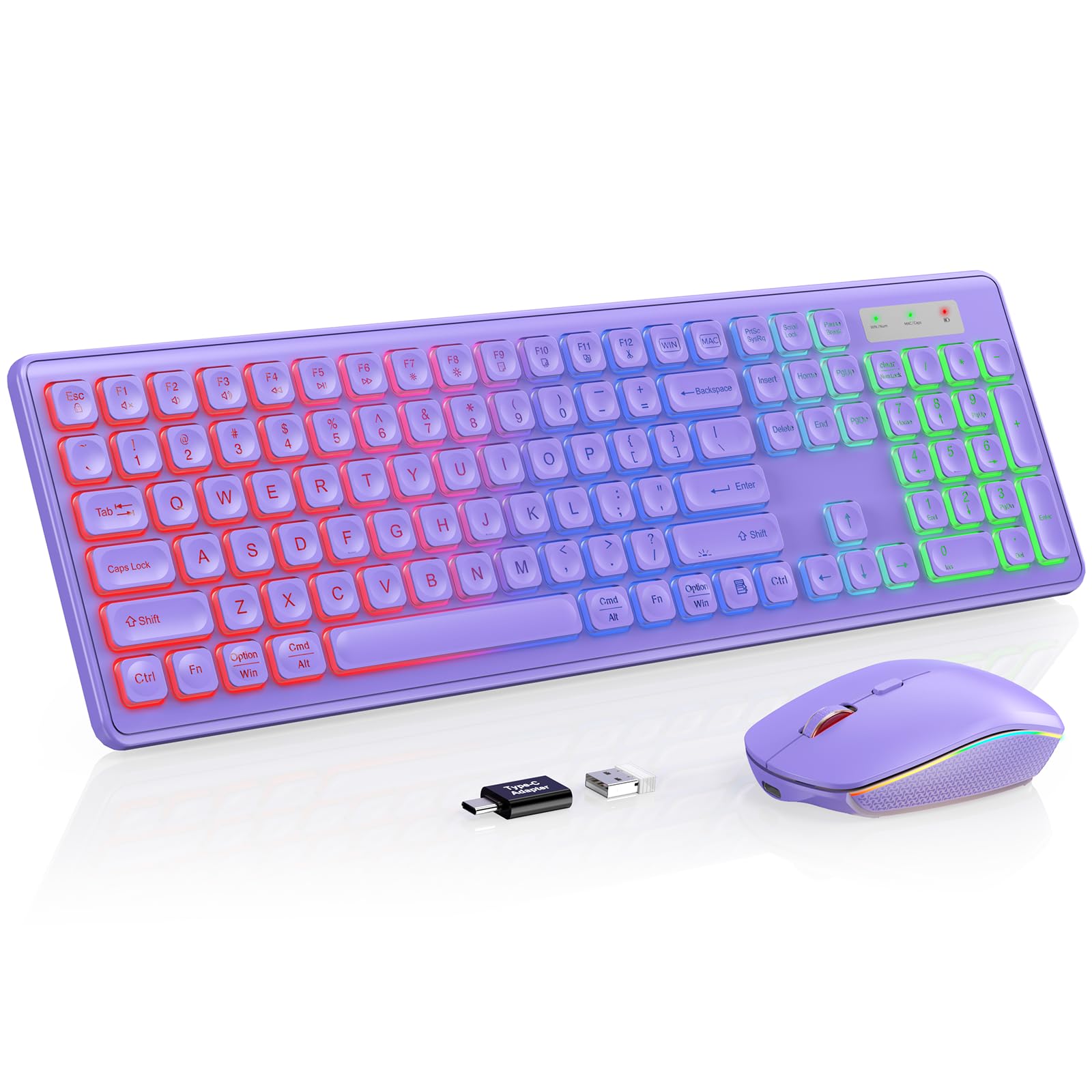 Photo 1 of (missing mouse/usb)(sold for parts) Wireless Keyboard and Mouse Combo, RGB Backlit, Rechargeable & Light Up Letters, Full-Size