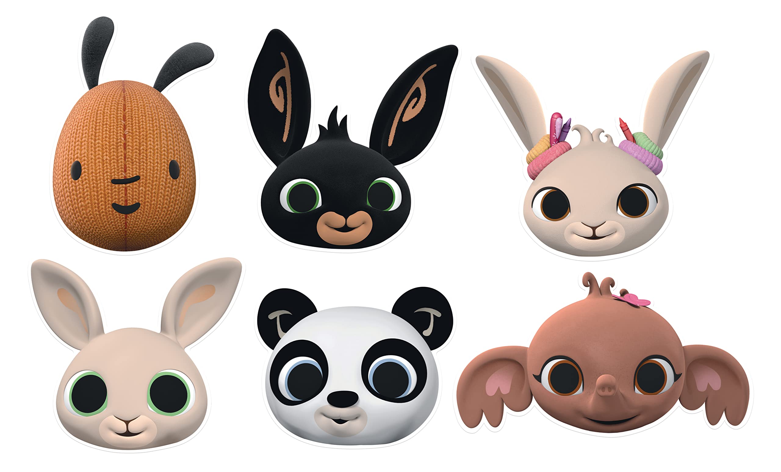 Star Cutouts SMP451 Bing Buny Six Pack Cardboard Face Masks Featuring Charlie, Coco, Pando Sula, Flop and Bing