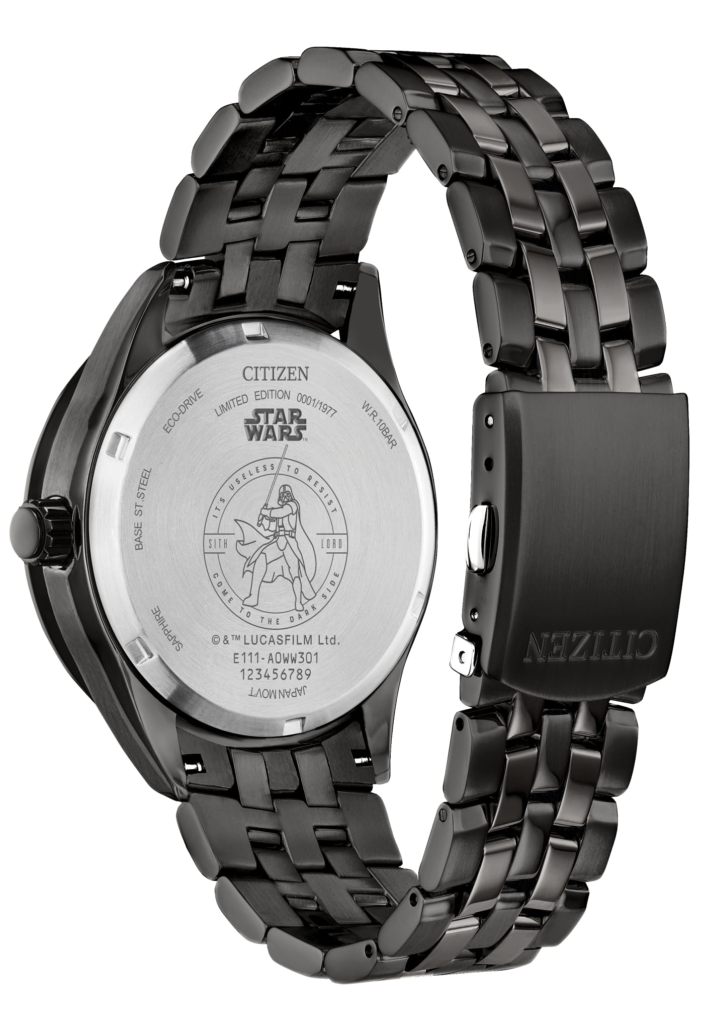 Citizen Men's Eco-Drive Star Wars Darth Vader Limited Edition Watch and Pin Box Set,Black Ion Plated Stainless Steel Watch, White Dial, 3 Hand, 41mm (Model: BM7255-61W)