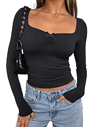 Trendy Queen Womens Long Sleeve Tops Crop Cute Top