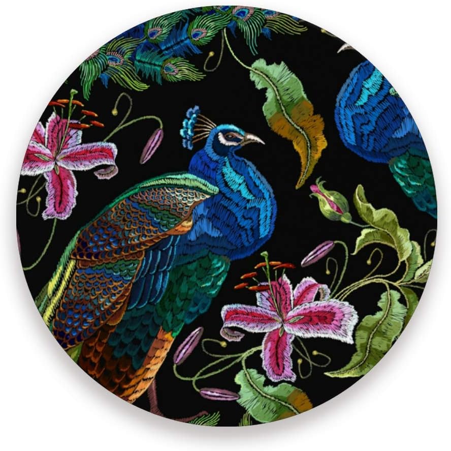Moyyo Exotic Tropical Orchid Flowers Peacocks Coasters Glass Drink Coasters Round Ceramic and Wooden Insulation Mats Coasters for Drinks Coffee Cup Mug