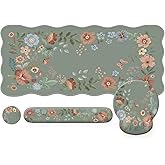 iLeadon Mouse Pad Set and Keyboard Wrist Rest, Non-Slip Desk Pad Mat for Keyboard and Mouse, Floral Scalloped Desk Mat Cute, Computer Wrist Rest for Women Office Desk (Green)