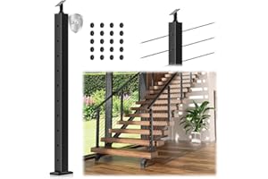 Gyykzz 36" Stair Cable Railing Post for 28-38 Degrees Stairway, Matte Black Surface Mount Stair Deck Handrail Post System, Heavy-Duty Stainless Steel T304 Wire Railing Post for Stairs Indoor Outdoor