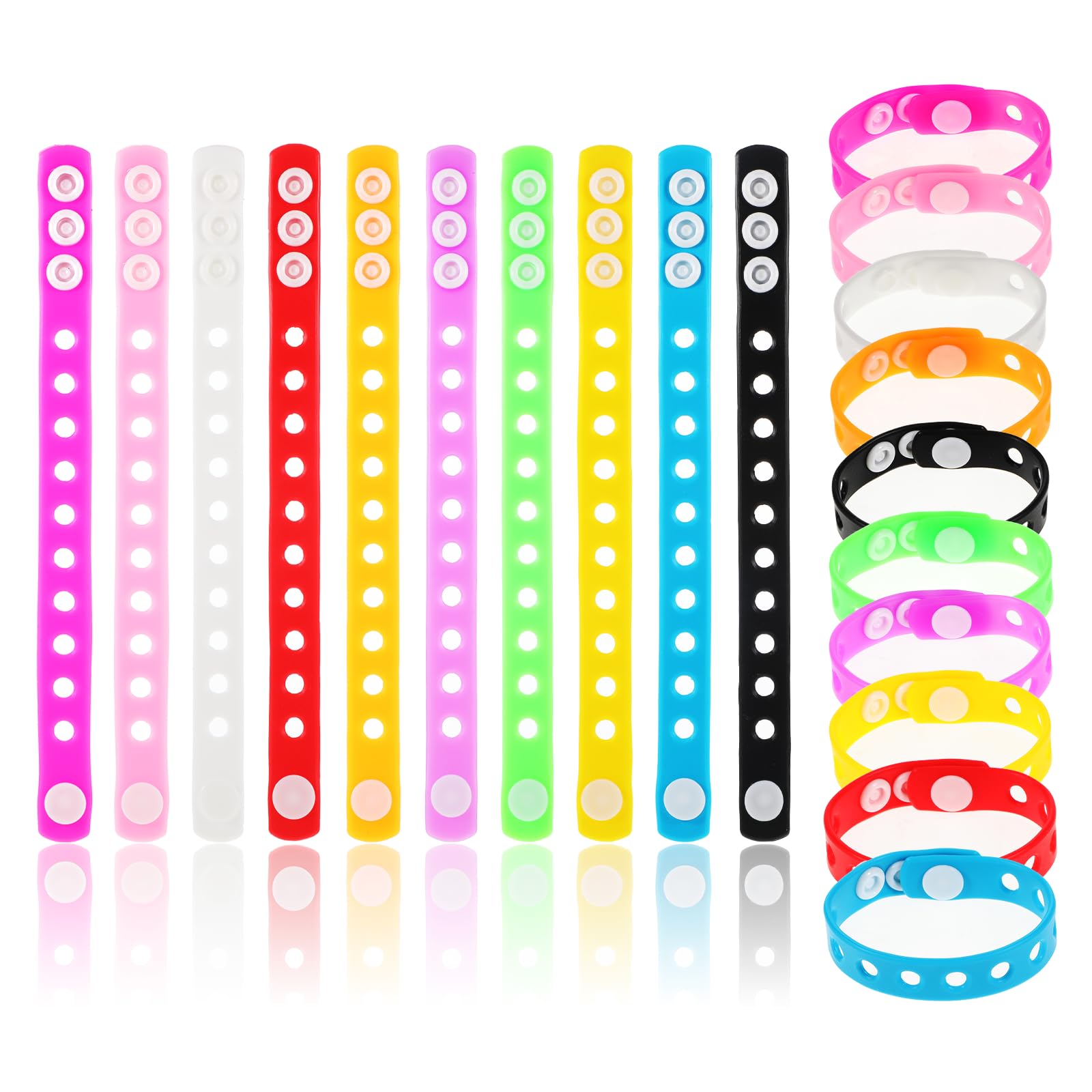 Photo 1 of 10 PCS Silicone Wrist Band Bracelets, Adjustable Rubber Wrist Bands for Bracelets, 7.8 in Multicolor Silicone Wristbands with Holes for Swimming Identify Graduation Party Birthday Gift