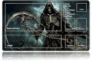 BVDIKMI Playmat for MTG, Card Game Mat Non-Slip Rubber Base and Stitched, 24 x 14 inch TCG Play Mat for MTG and Other Card Games (C - Zones), Grim Reaper