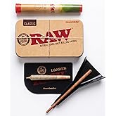 RAW Pre Rolled Cone Loader: 1,1/4 Size, King, &amp; 98 Special, 5 Piece Kit | Mess Free Perfect Cone Packer, Static Free Scoop Card, Funnel, &amp; Packing Tool, RAWthentic Tin
