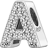 MULA 925 Sterling Silver Charms for Bracelets and Necklaces A-Z Alphabet Beads Dangle Pendants with 5A Cubic Zirconia Jewelry for Women