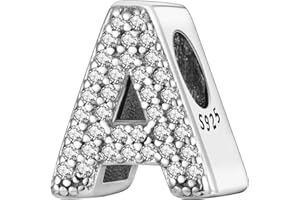 MULA 925 Sterling Silver Alphabet Letter Charms A-Z with Cubic Stones fit most Charm Bracelets Beads Charm Jewelry for Women 