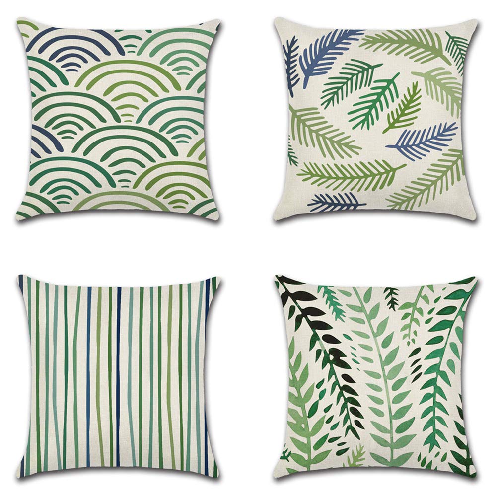 ArtscopeSet of 4 Decorative Cushion Covers 45x45cm, Geometric Green Pattern Waterproof Throw Pillow Covers, Perfect to Outdoor Patio Garden Bench Living Room Sofa Farmhouse Decor