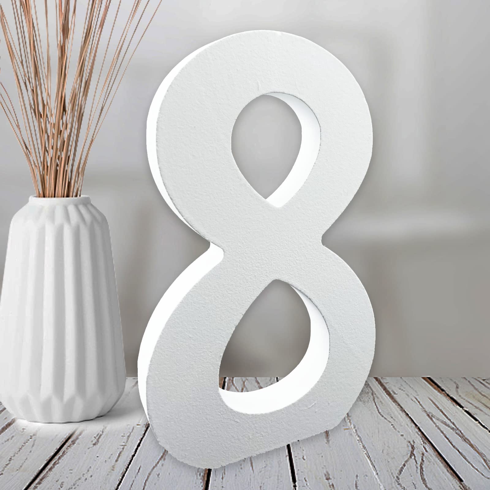 Aruatu 6 Inch White Wood Numbers Unfinished Numbers for Wall Decor Decorative Standing Slices Sign Board Decoration for Craft Home Party Projects (8)