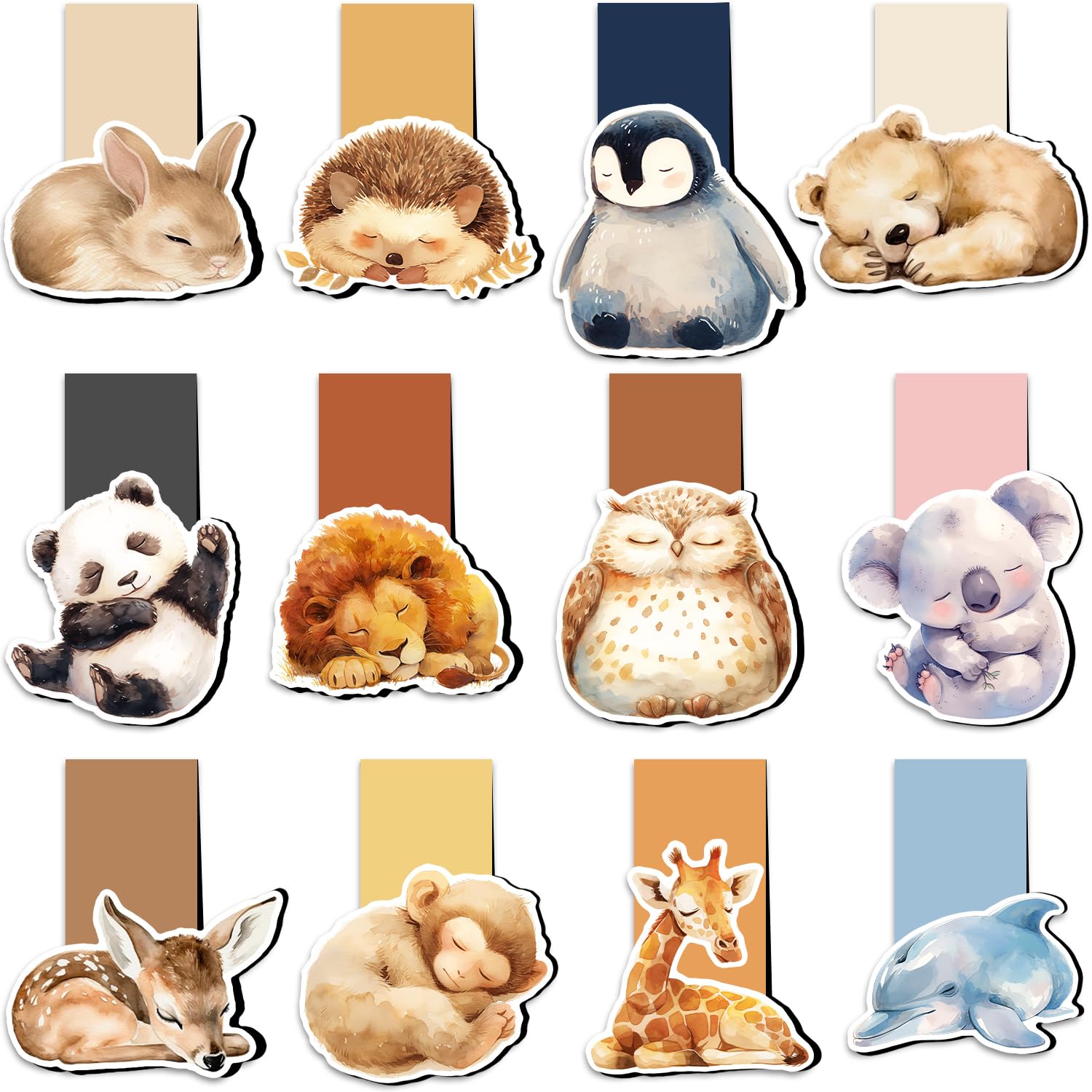 12 Pack Magnetic Bookmark, Tixlux Sleeping Animals Style Book Marker Clip Sets for Kid, Teacher, Students, Book Lovers, Animals Fans — image 1