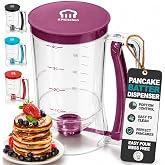 Pancake Batter Dispenser, Squeeze Handle for Pancakes, Waffles &amp; Cupcakes | Griddle Use, Cake, Crepe and Muffin Batter, Measuring Marks, Easy Portion Control, Mess-Free Pouring, 4-Cup Capacity, Purple.