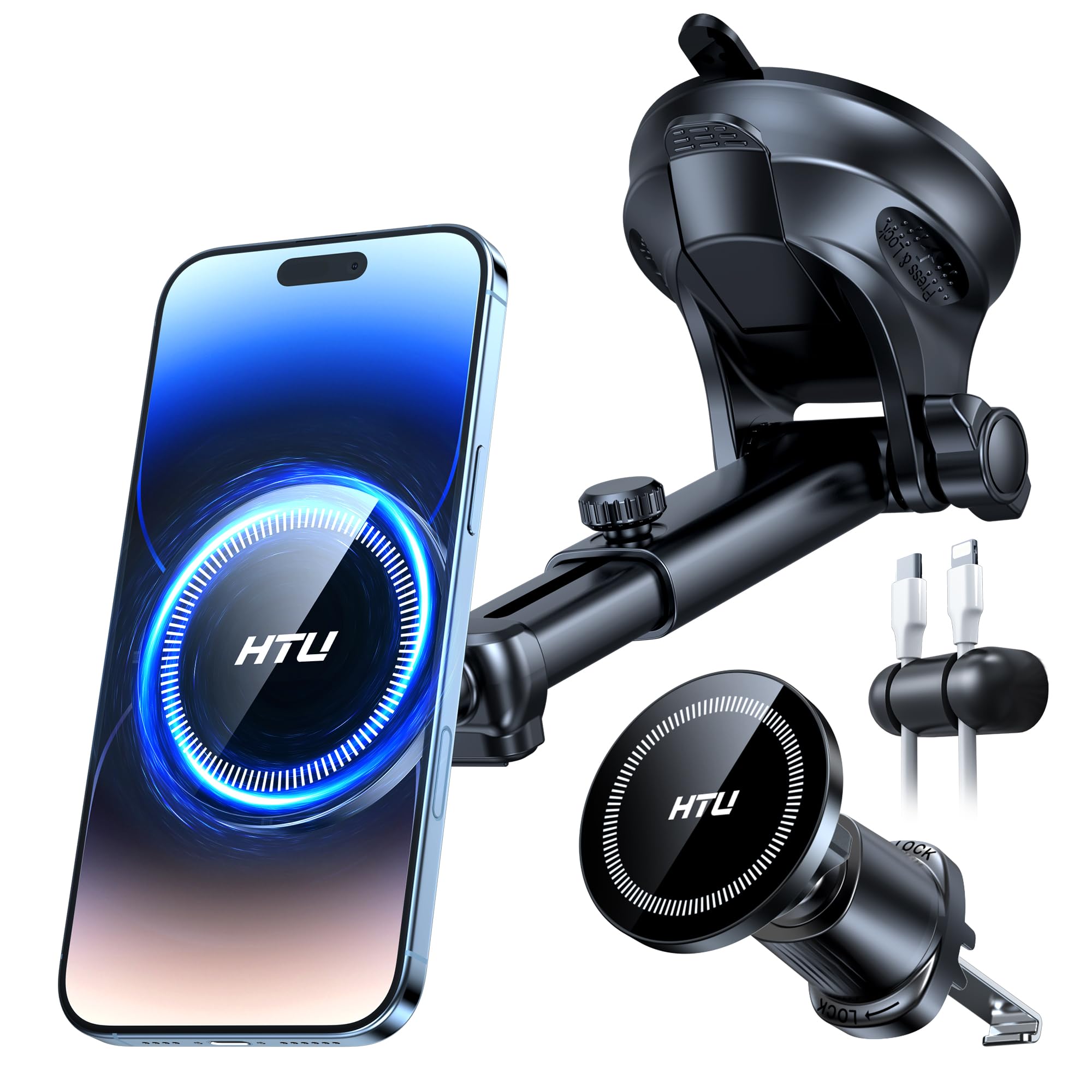 Photo 1 of HTU for MagSafe Car Phone Mount Magnetic Phone Holder for Windshield Vent Dashboard Magnetic Suction Phone Mount for iPhone 16/15/14/13/12 & Android (Black)
