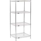 Nexel Adjustable Wire Shelving Unit, 4 Tier, Commercial Dry Storage Rack, 21" x 24" x 63", Chrome