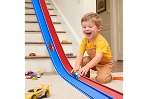 YUOIOYU Flex Tracks 15 Ft Starter Set, Flexible Race Track for Kids 3+ with Strong Suction Cups, Flexible Car Track Race Car Ramp Track Compatible with 1/64 Diecast Cars, Portable Rolls Up Race Tracks