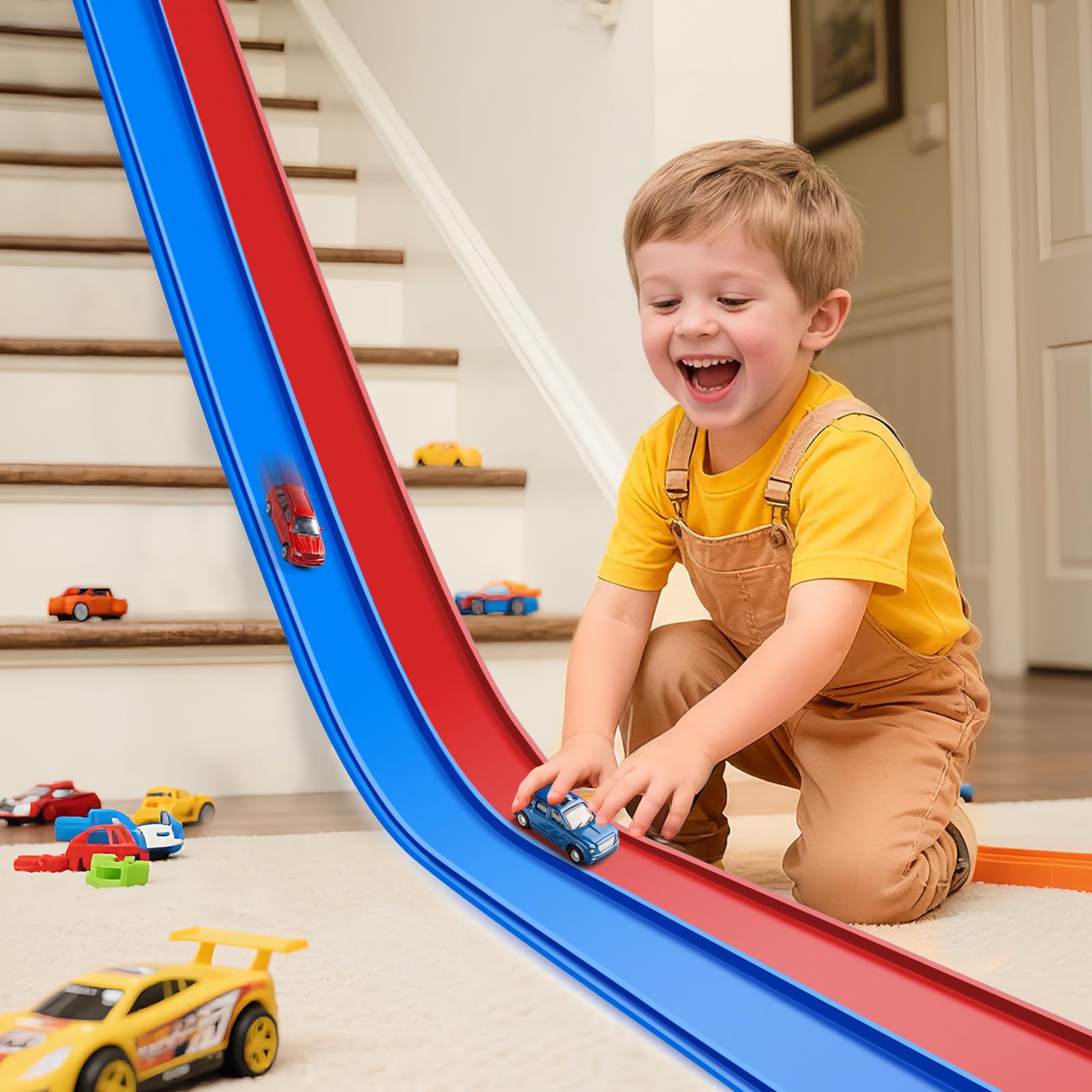 Photo 1 of Flex Tracks 15 Ft Starter Set, Flexible Race Track for Kids 3+ with Strong Suction Cups, Flexible Car Track Race Car Ramp Track Compatible with 1/64 Diecast Cars, Portable Rolls Up Race Tracks