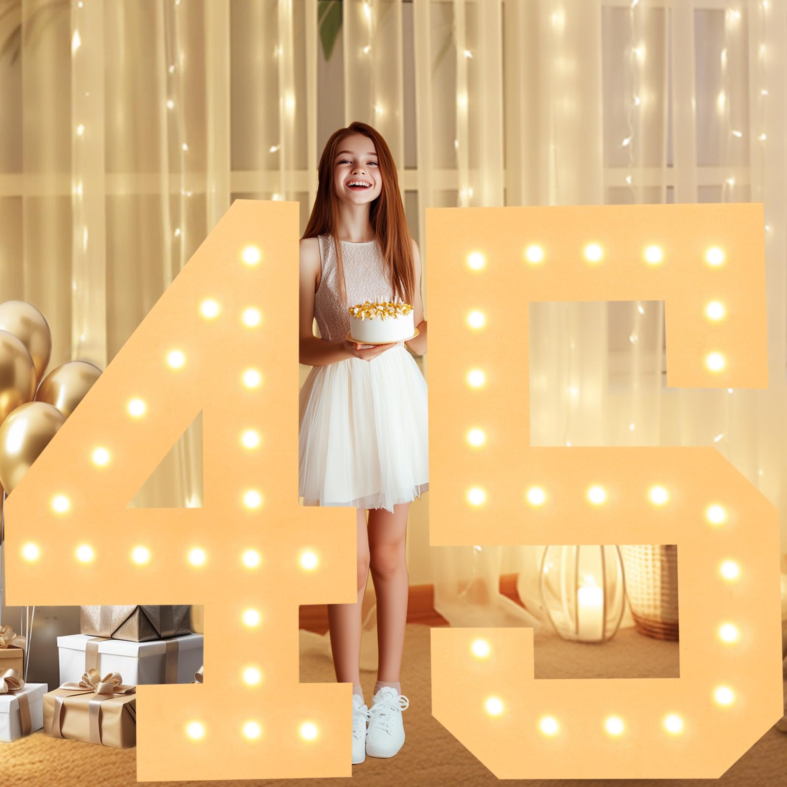 Photo 1 of LOBOOM 4FT Light Up Numbers, Marquee Numbers 4 Feet Tall Giant Number 45 Mosaic Big Number Sign for 45th Birthday Party Backdrop Anniversary Decorations, Pre-Cut Large Frame Number 45