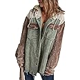 Dokotoo Womens 2024 Fall Corduroy Shacket Jacket Long Sleeve Button Down Color Block Hooded Coat with Pockets