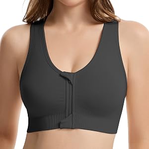 Lemef Zip Front Closure Sports Bras for Women Post Surgery Bra Racerback Compression Bras