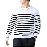 SweatyRocks Men's Striped Pullover Sweater Long Sleeve Crew Neck Casual Knit Shirt