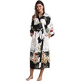Women's Satin Kimono Robe Floral Long Silky Robes Bridal Kimonos Bridesmaid Party Dressing Gown