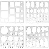 Forrafun 4 Pcs Metal Stencils Jewelry, Square,Circle,Ellipse,Teardrop | Shape Drawing Templates, Cabochon Geometric Tracing Ruler with Marks, DIY Bracelet Earring Tool, Artist Design Set