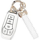 TECARATE for Ford Key Fob Cover - Soft TPU Key Fob Case for Ford Edge Fusion Explorer Mustang Lincoln MKZ MKC MKX Smart Keyless Remote Key(White)
