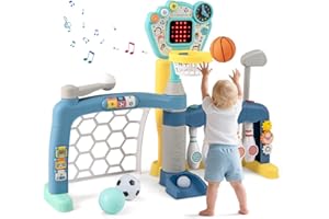 Costzon Toddler Basketball Hoop with Adjustable Height, 5 in 1 Basketball Bowling Baseball Soccer Golf Kids Activity Center, 