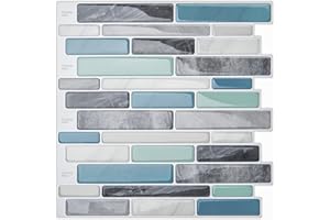 LONGKING Self-Adhesive Kitchen Backsplash, Marble Look Decorative Tiles (10 Tiles)