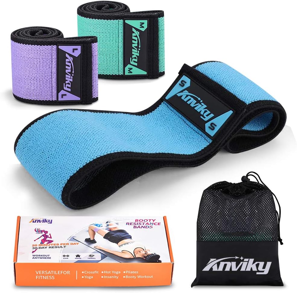 ANKIVY Booty Bands Fabric Resistance Bands for Legs and Butt Exercise Elastic Hip Bands 2019 Upgraded (Blue Green Purple)