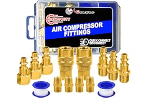 LE LEMATEC 15-PC Air Compressor Hose Fitting Kit - 1/4" NPT Quick Connect Air Hose Fittings, Solid Brass Connectors, Storage Case Included
