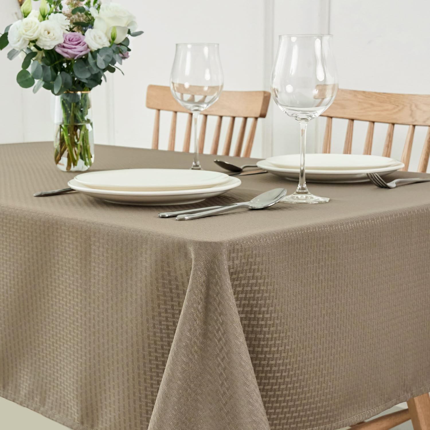 maxmill Jacquard Tablecloth Stain Resistant Waterproof Wrinkle Resistant Spillproof Washable Soft Weaved Texture Table Cloth for Dining Room, Indoor Outdoor Use, Rectangle 60 x 140 Inch, Brown Image maxmill Jacquard Tablecloth Stain Resistant Waterproof Wrinkle Resistant Spillproof Washable Soft Weaved Texture Table Cloth for Dining Room, Indoor Outdoor Use, Rectangle 60 x 140 Inch, Brown Image