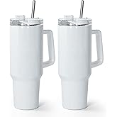 AGH 40 oz Sublimation Tumbler with Handle, 2 Pack Shimmer Glass Cups with Straw and Lid, Sublimation White Tumblers Blanks
