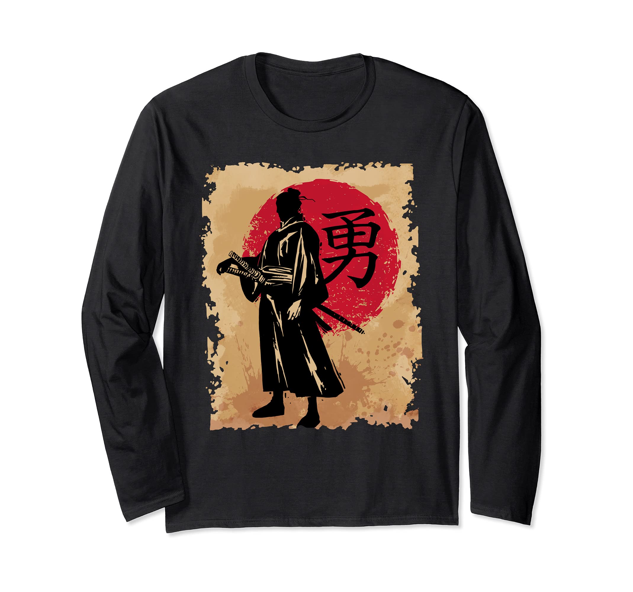 Japanese Samurai Papyrus Retro Sun Japan Calligraphy Warrior Long Sleeve T-Shirt