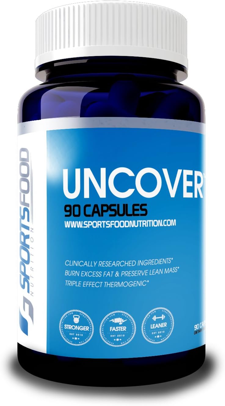 Sports Food Uncover Thermogenic Fat Burner and Appetite Suppressant - Optimized Combo of 6 Natural Proven Diet Boosting Ingredients - 1000mg x 90 Capsules - Healthy Weight Loss and Metabolism Booster
