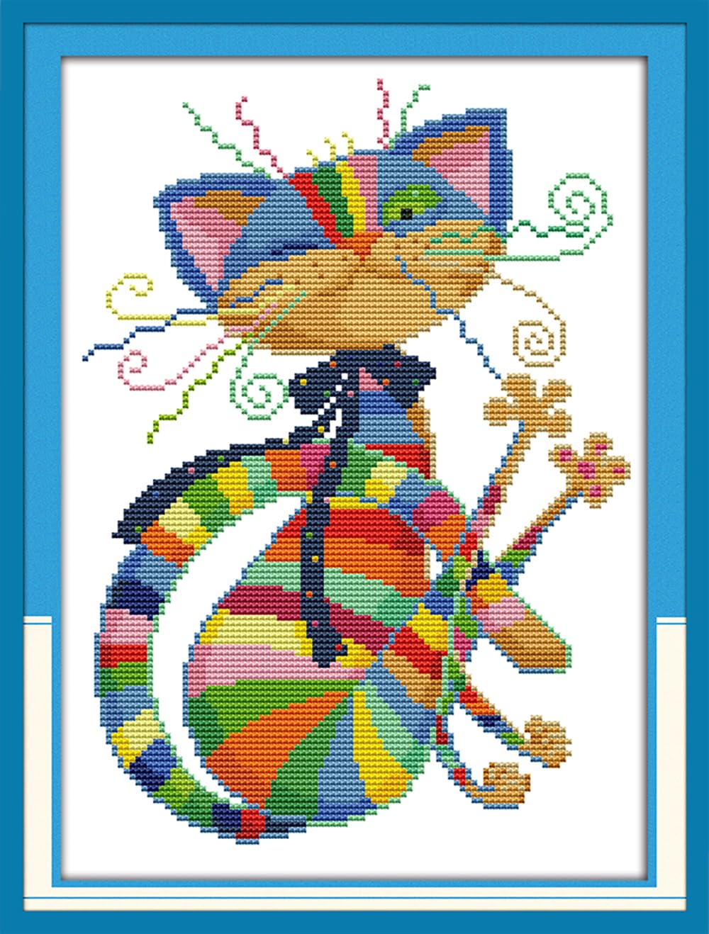 Photo 1 of Funcrostitch Counted Cross Stitch Kits for Beginners,1 Unprinted Pattern Embroidery Kit Dmc Cotton Threads Needleworks for Adults-Colorful Cat 9.8"×13"