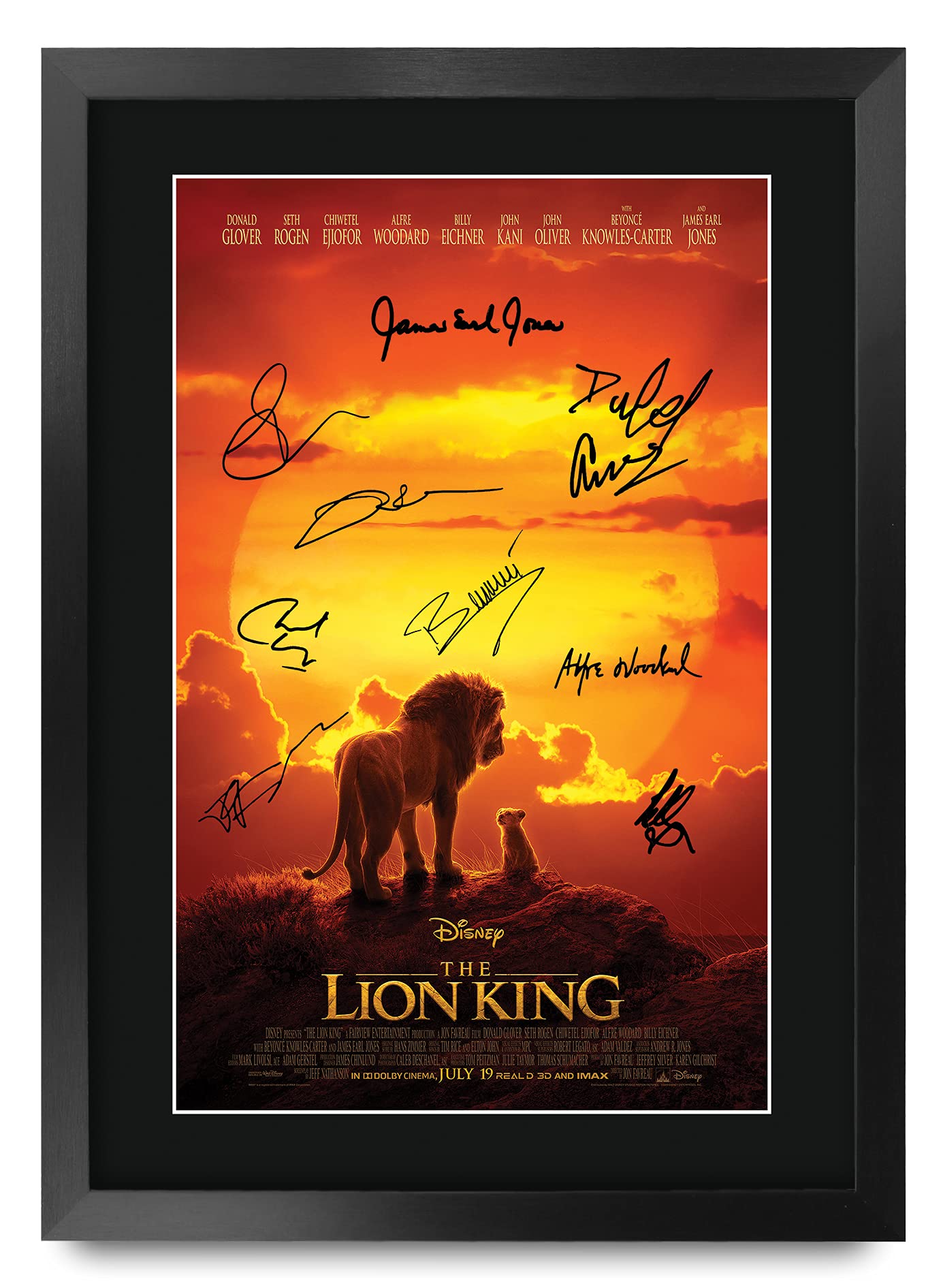HWC Trading The Lion King Donald Glover, Seth Rogen Gifts Printed Signed Autograph Picture for Movie Memorabilia Fans - A3 Framed