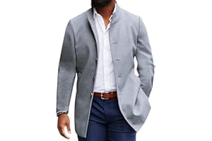 Makkrom Mens Casual Overcoat Winter Single Breasted Stand Collar Peacoat Business Warm Lapel Topcoat